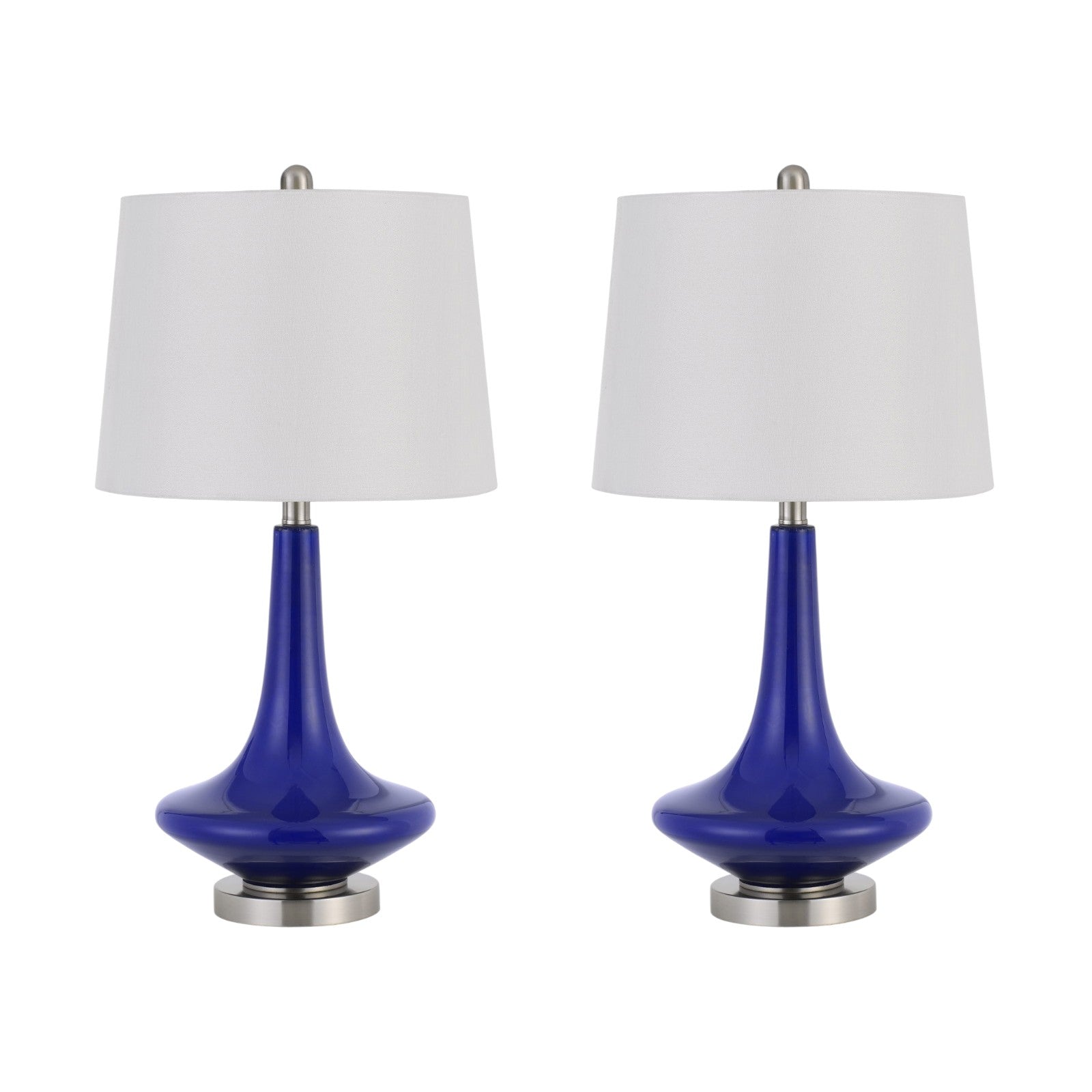 Set Of Two 26" Silver Metal Two Light Bedside Table Lamps With White Globe Shade