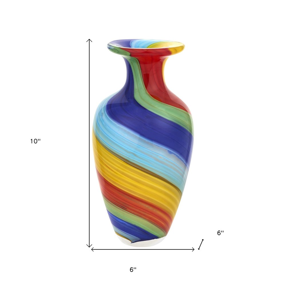 10" Rainbow Abstract Murano Style Glass Table Vase