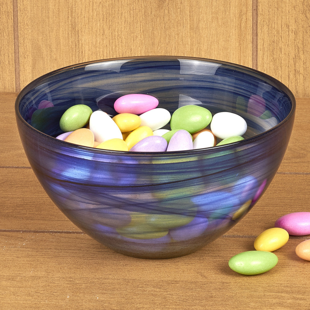 6" Cobalt And White Alabaster Glass Round Candy or Nut Bowl