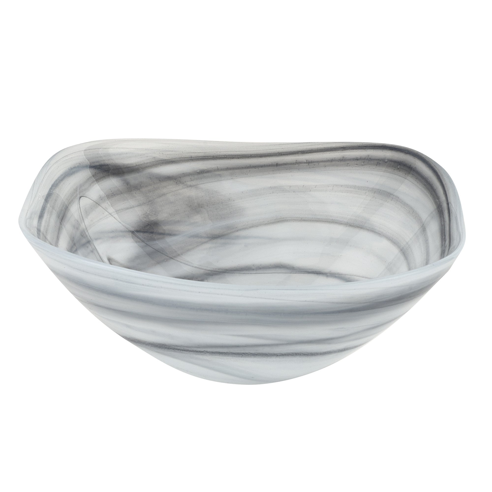 Set of Two 6" Gray And White Alabaster Glass Square Candy or Nut Bowls