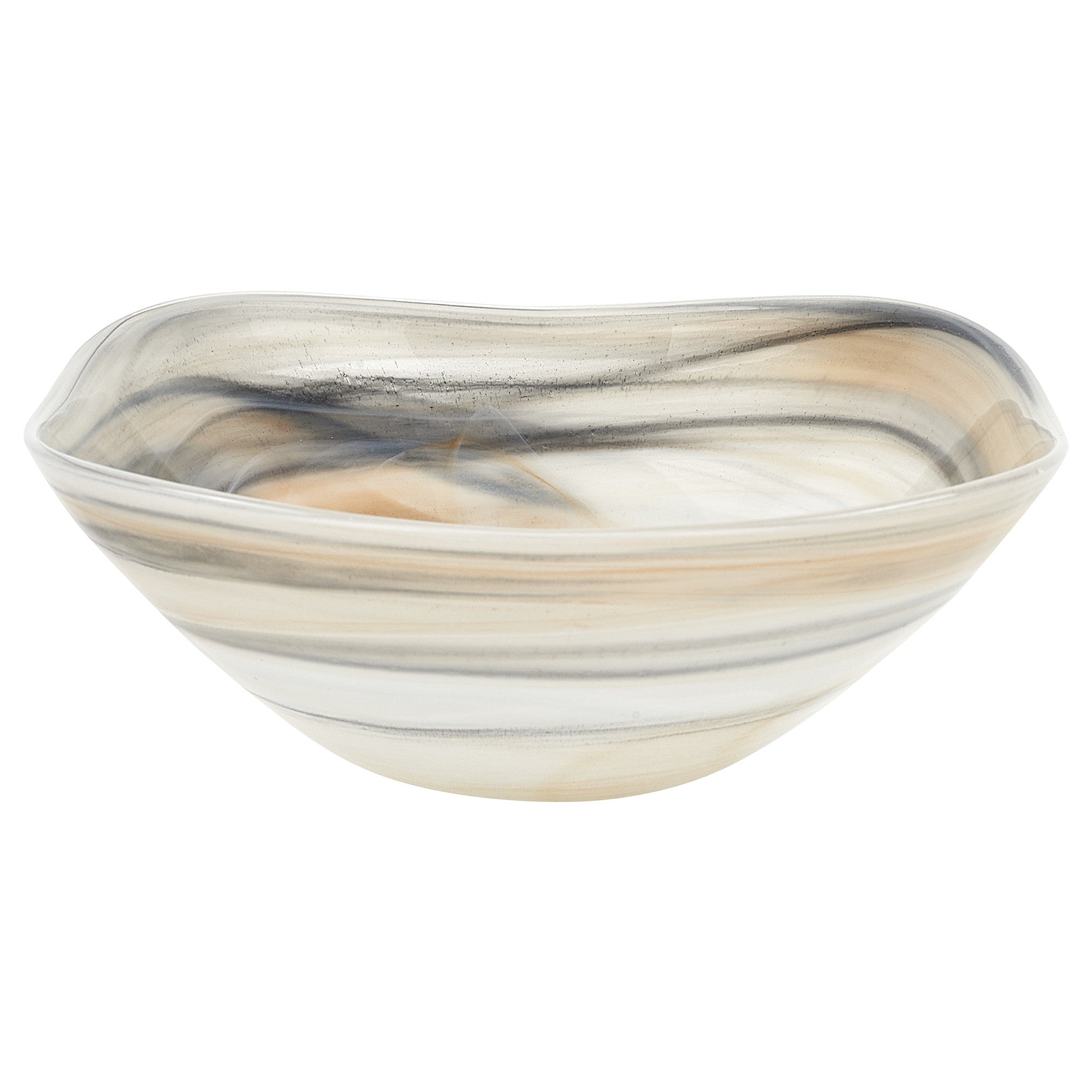 10" Gray Taupe And White Alabaster Glass Square Salad Bowl