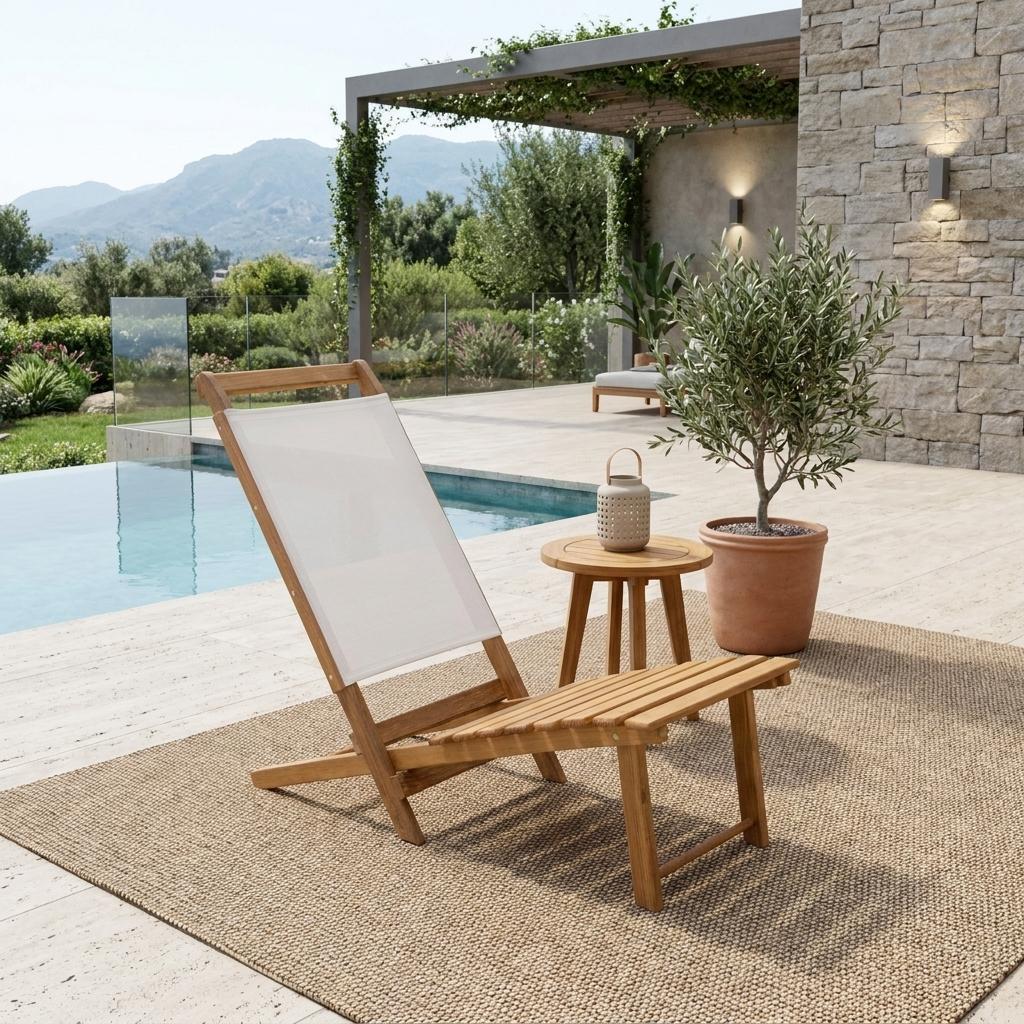 15" Brown and Natural Wood Solid Wood Outdoor Deck Chair
