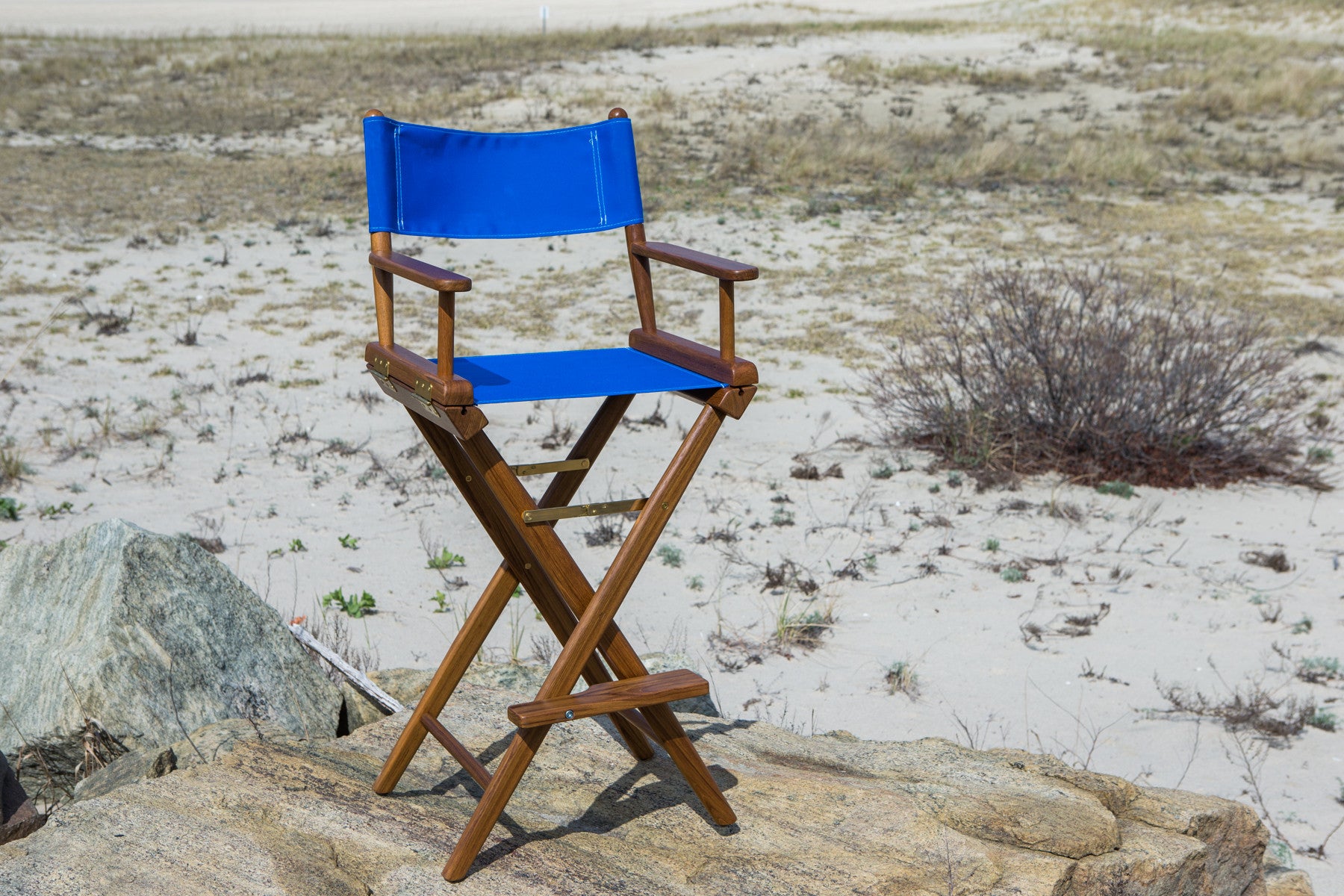 23" Blue and Brown Solid Wood Indoor Outdoor Director Chair