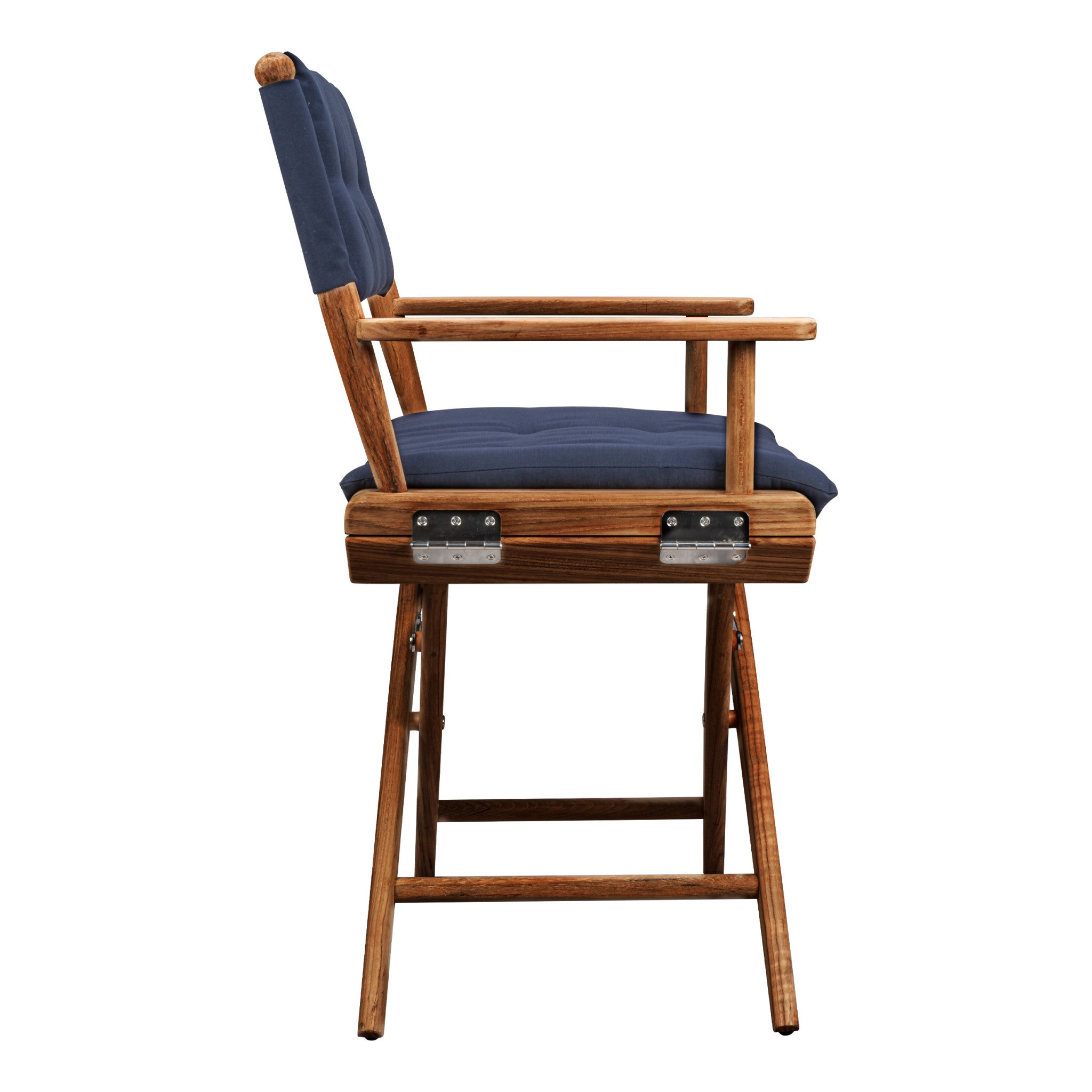 23" Navy Blue and Brown Solid Wood Indoor Outdoor Director Chair with Navy Blue Cushion