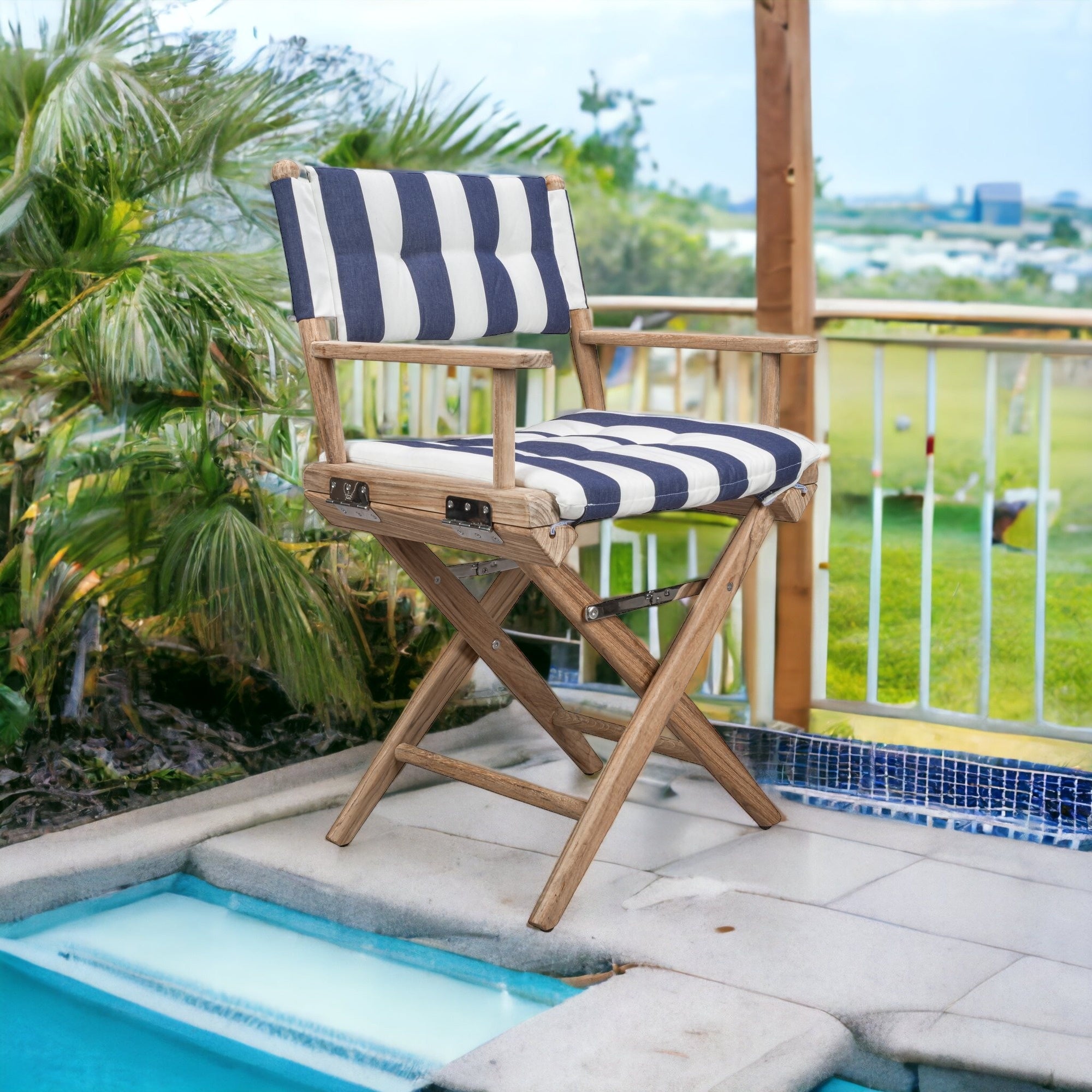 23" Black and Brown Solid Wood Indoor Outdoor Director Chair with Black Cushion