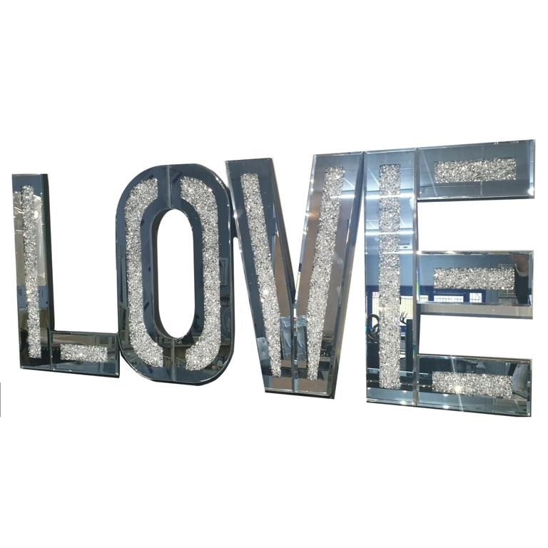 Silver Mirrored Mosaic Crystal Bling LOVE Wall Decor