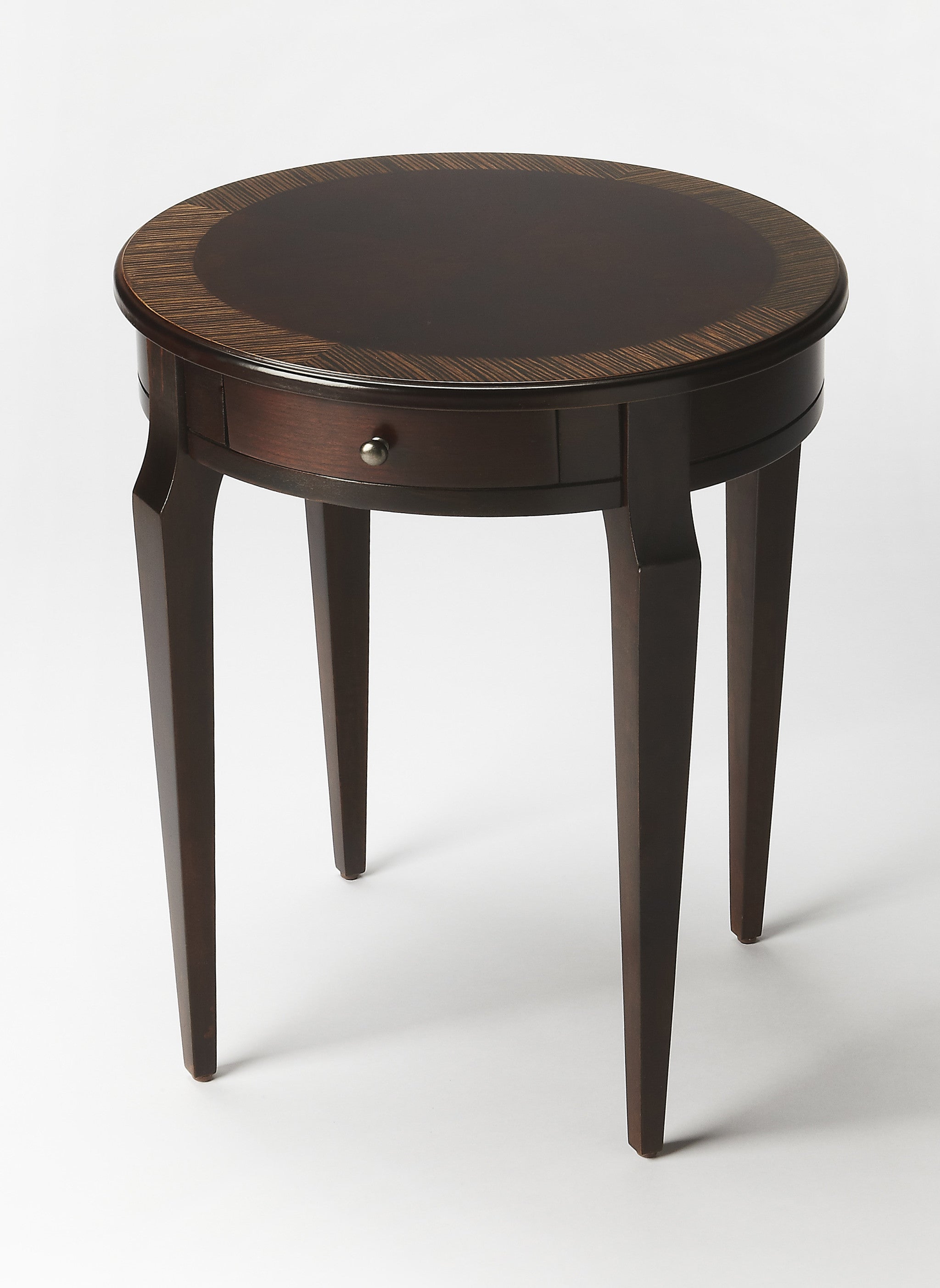 24" Dark Brown And Cherry Nouveau Manufactured Wood Round End Table With Drawer
