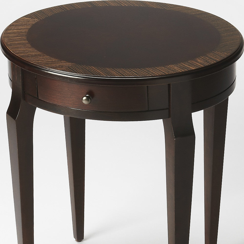24" Dark Brown And Cherry Nouveau Manufactured Wood Round End Table With Drawer