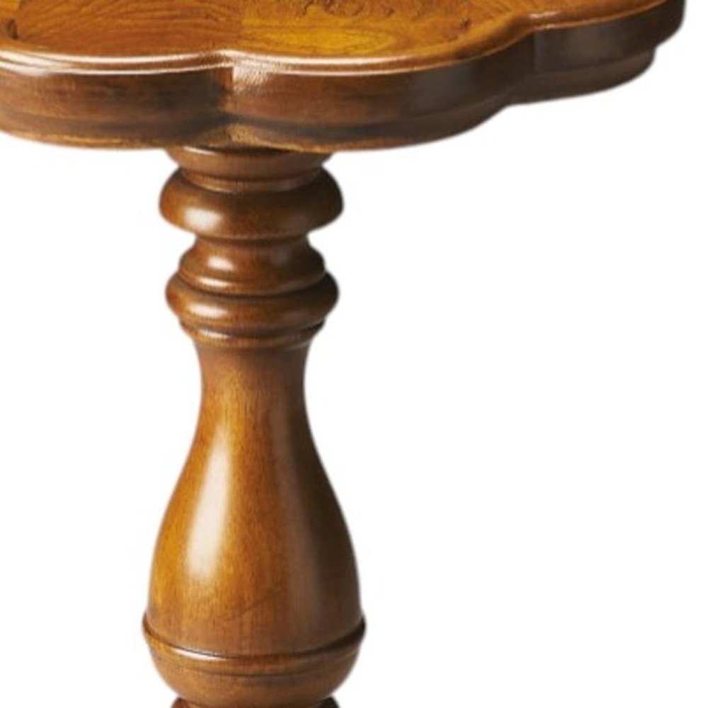 20" Medium Brown And Olive Ash Wood Floral Top End Table