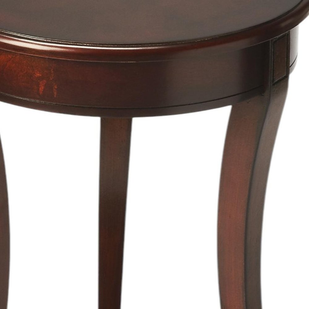 26" Dark Brown Wood And Wood Round End Table With Shelf
