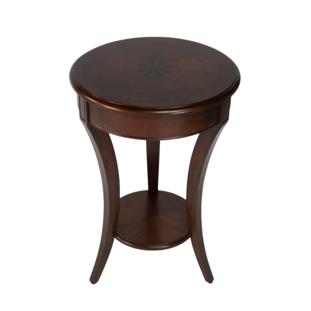 26" Dark Brown Wood And Wood Round End Table With Shelf