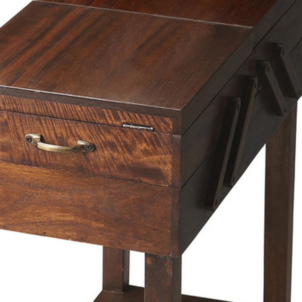 28" Dark Brown Solid Wood Rectangular End Table With Drawer And Shelf