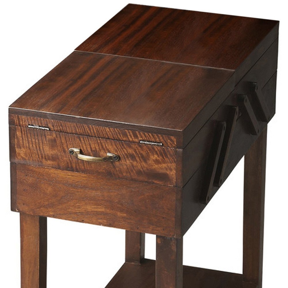 28" Dark Brown Solid Wood Rectangular End Table With Drawer And Shelf