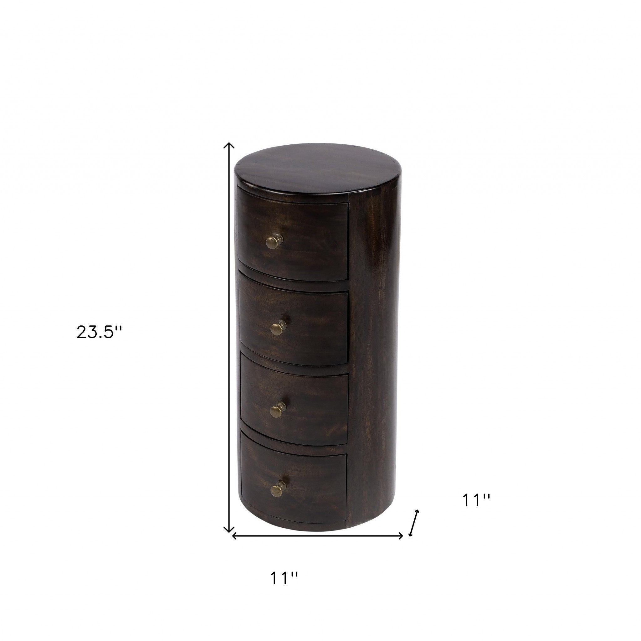 24" Dark Brown Chocolate Wood Round End Table With Four Drawers
