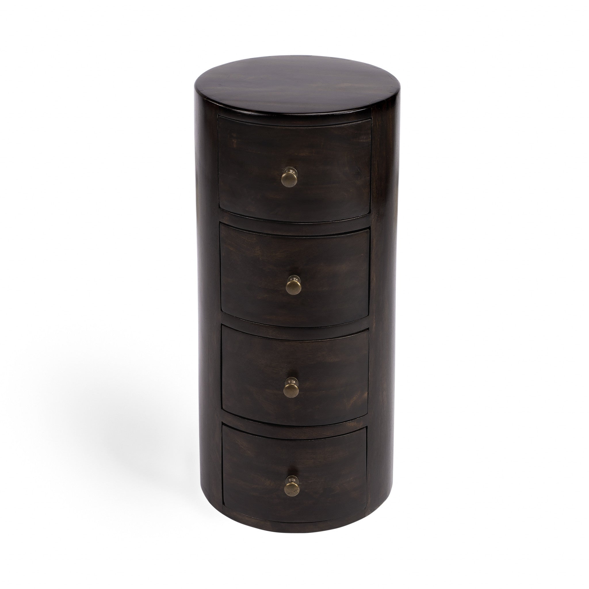 24" Dark Brown Chocolate Wood Round End Table With Four Drawers