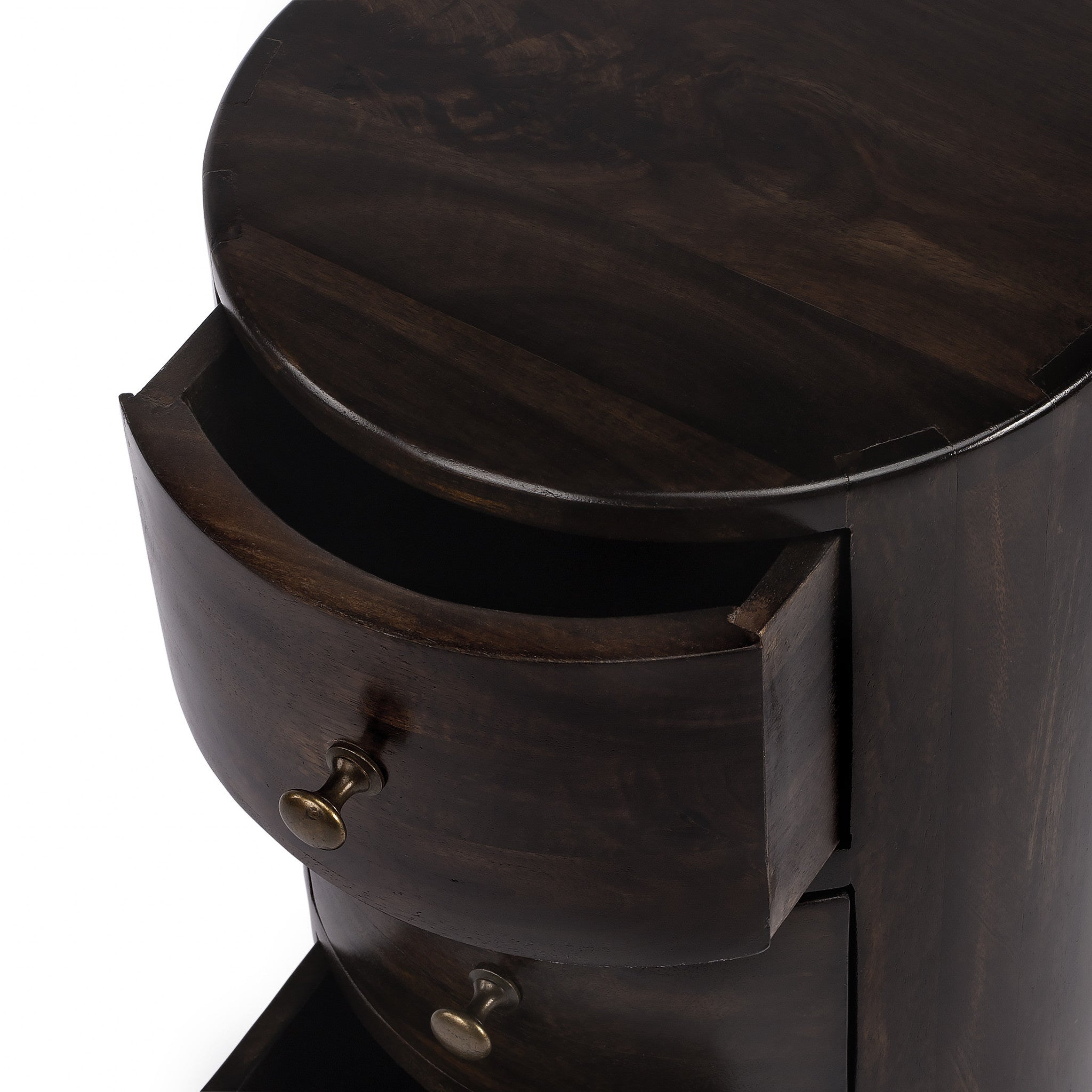 24" Dark Brown Chocolate Wood Round End Table With Four Drawers