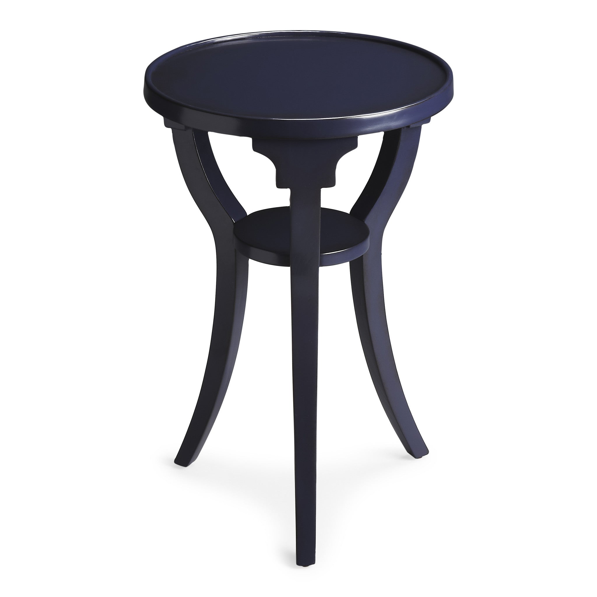 24" Blue Wood And Solid Wood Round End Table With Shelf