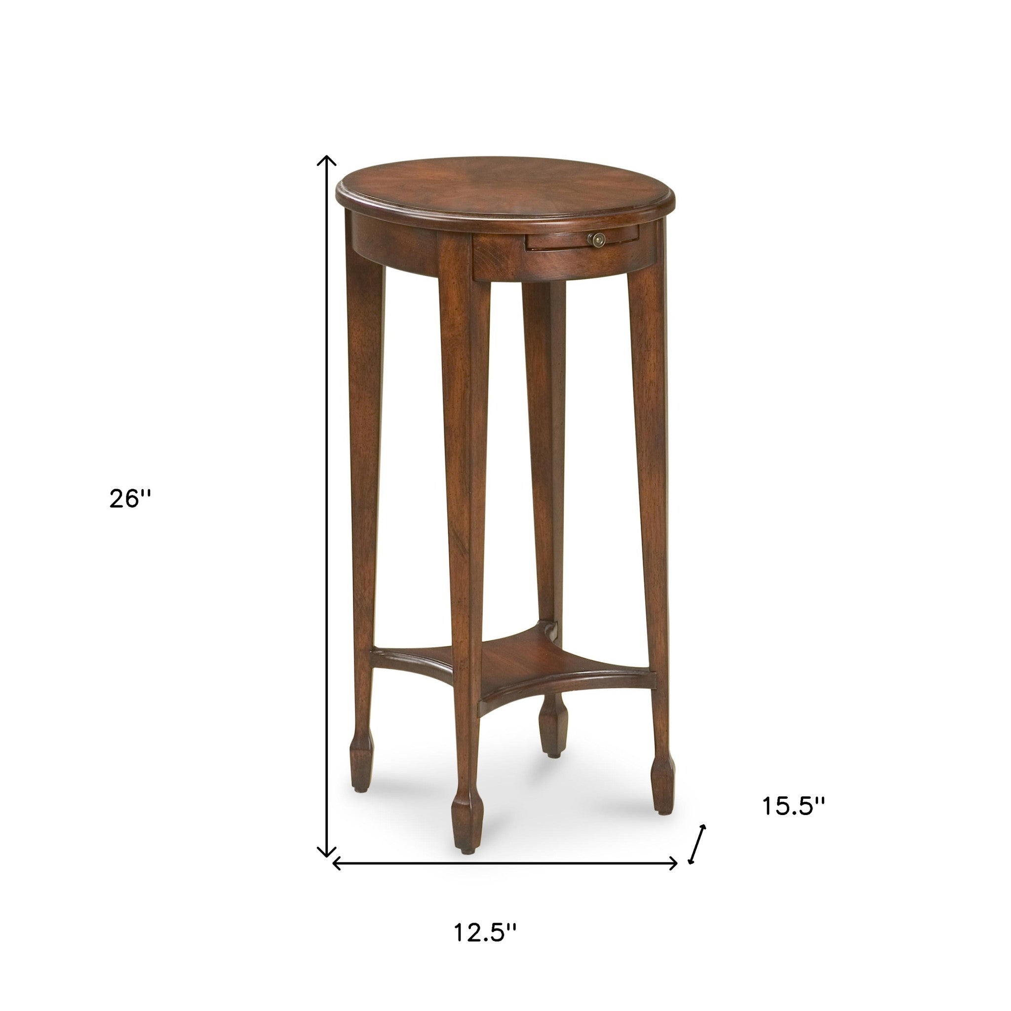 26" Dark Brown And Cherry Manufactured Wood Oval End Table With Shelf