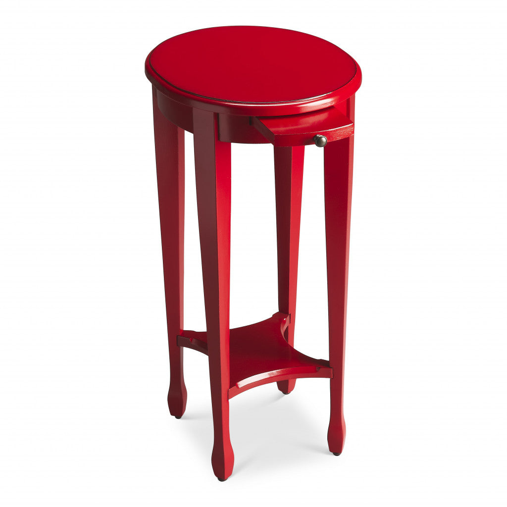 26" Red Manufactured Wood Oval End Table With Shelf