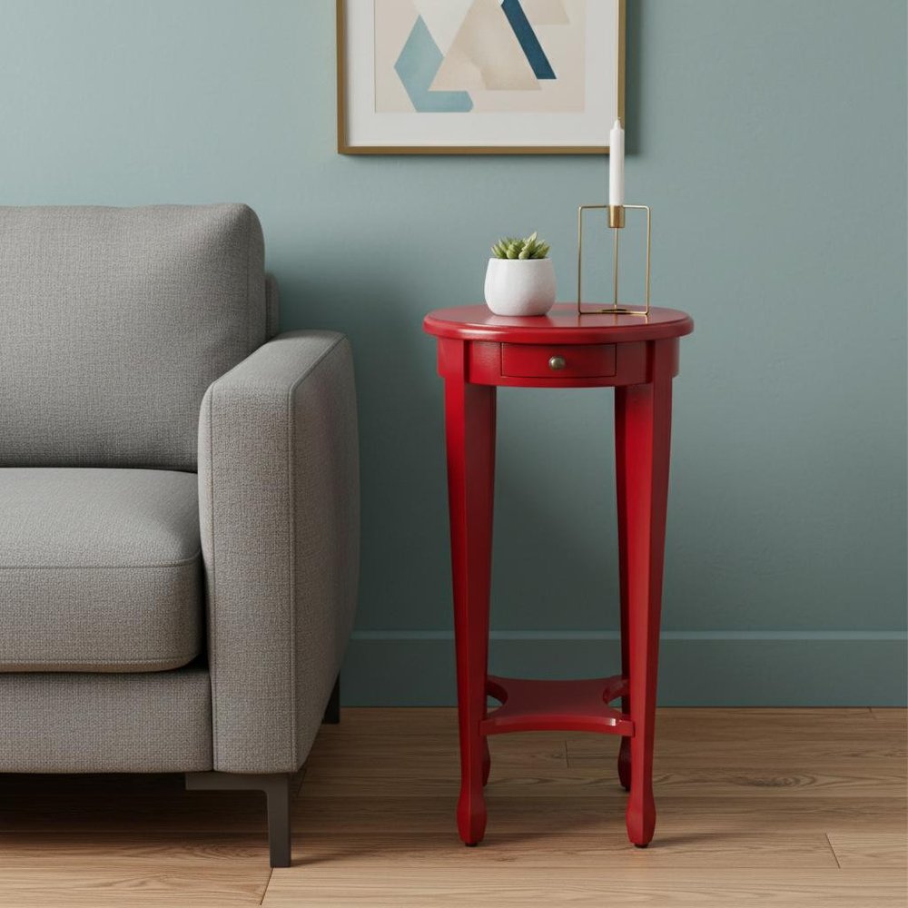 26" Red Manufactured Wood Oval End Table With Shelf