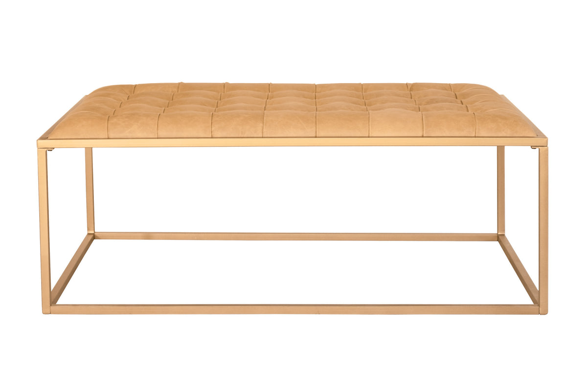 48" Gold And Brown Leather Rectangular Coffee Table