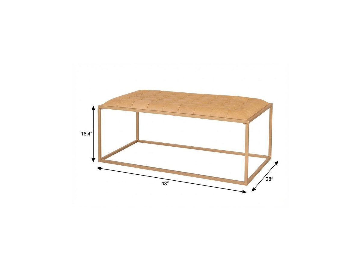 48" Gold And Brown Leather Rectangular Coffee Table
