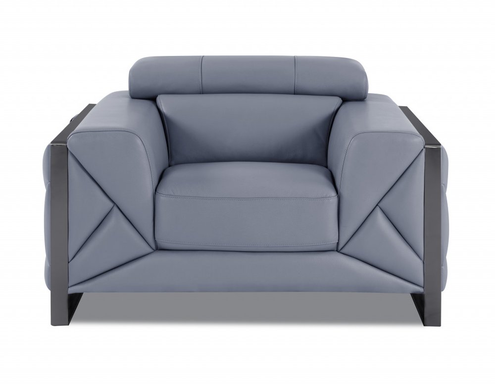 48" Black And Silver Italian Leather Club Chair