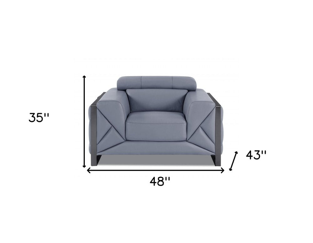 48" Black And Silver Italian Leather Club Chair