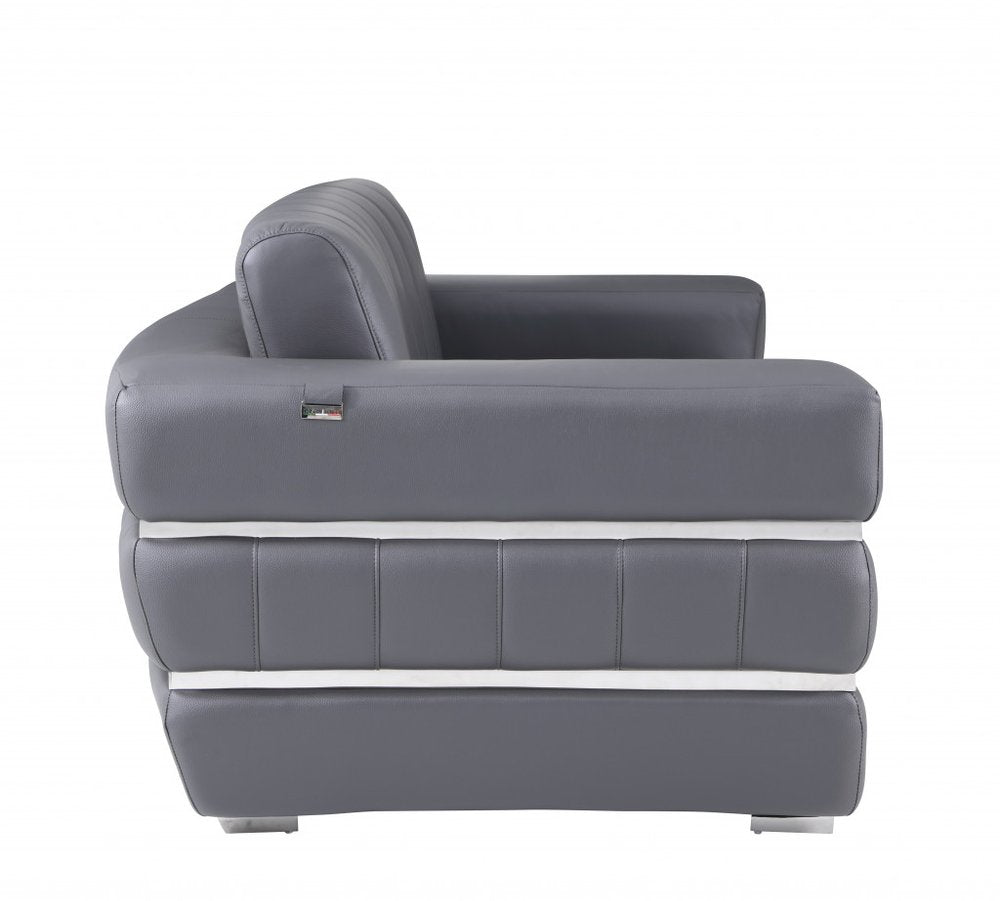 48" Camel And Silver Italian Leather Arm Chair
