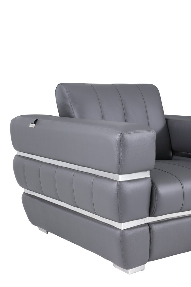 48" Camel And Silver Italian Leather Arm Chair
