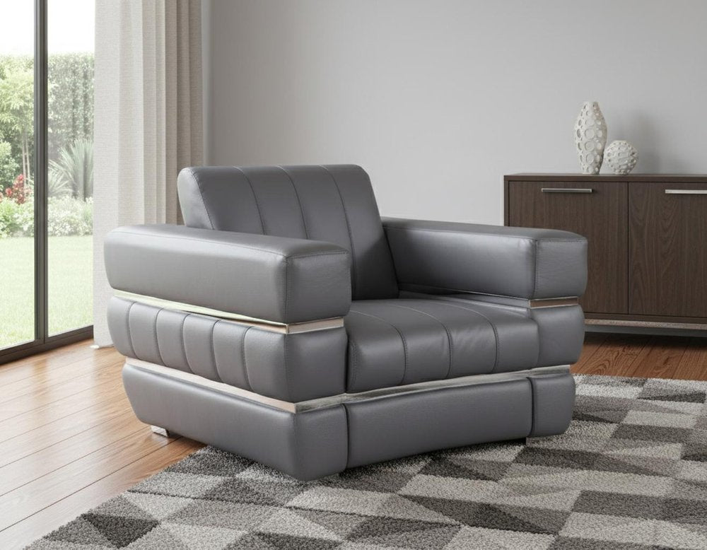 48" Camel And Silver Italian Leather Arm Chair