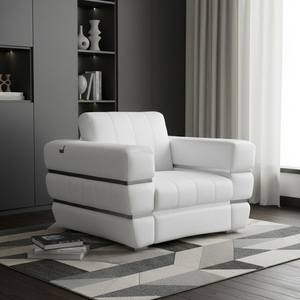 48" Camel And Silver Italian Leather Arm Chair
