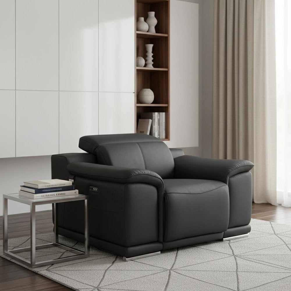48" Camel And Silver Italian Leather Arm Chair