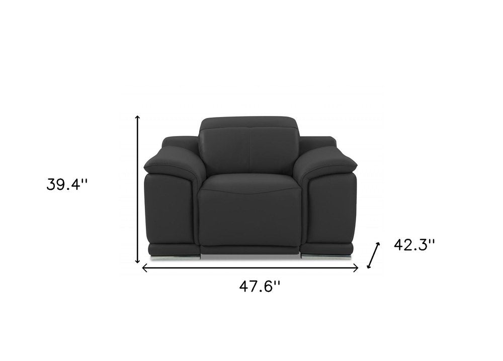 48" Camel And Silver Italian Leather Arm Chair