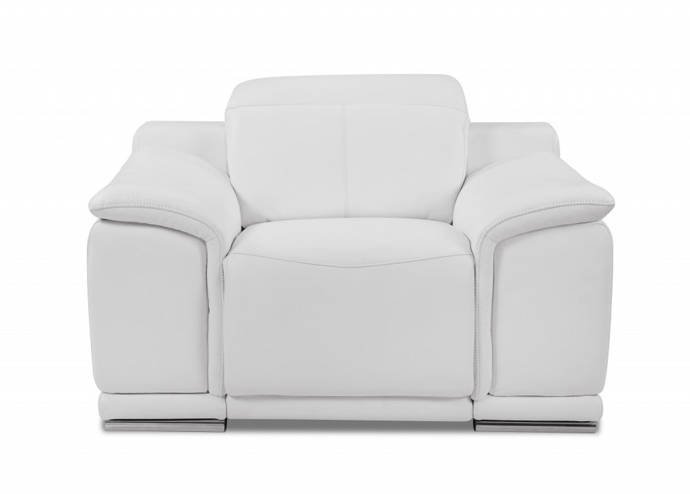 48" Camel And Silver Italian Leather Arm Chair