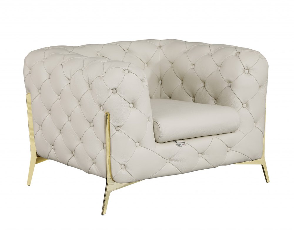45" Black And Silver Italian Leather Tufted Chesterfield Chair