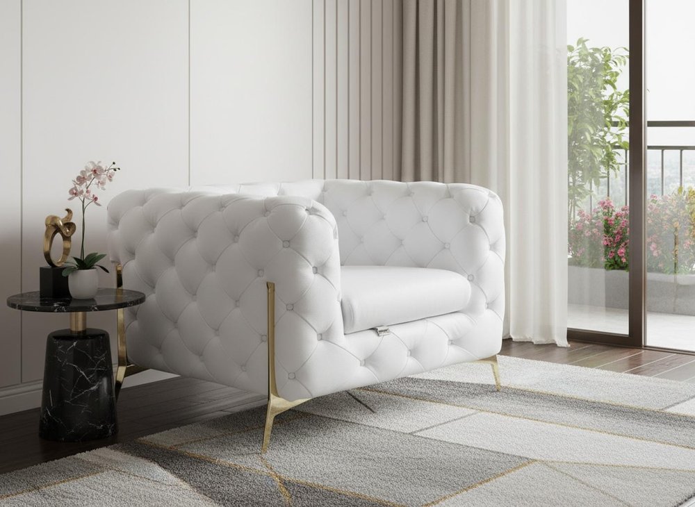 45" Black And Silver Italian Leather Tufted Chesterfield Chair