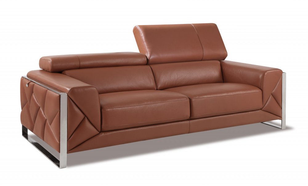 89" Black Italian Leather Sofa With Silver Legs