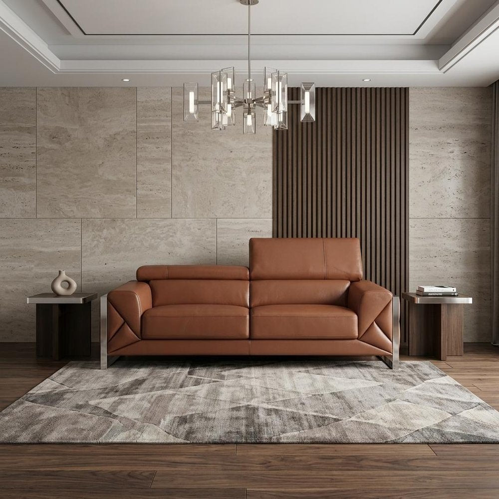 89" Black Italian Leather Sofa With Silver Legs