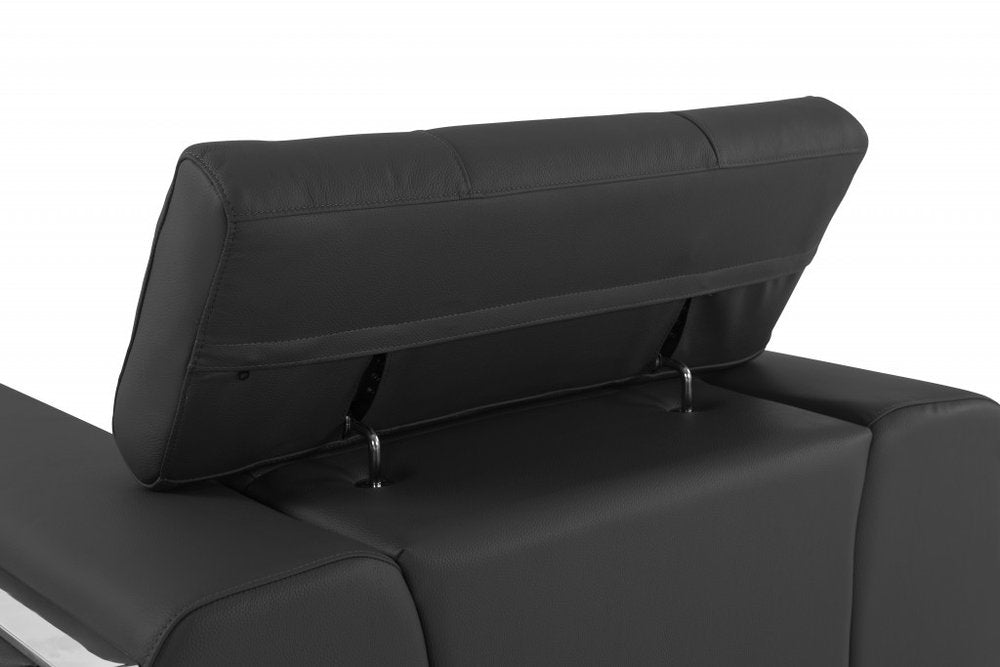 89" Black Italian Leather Sofa With Silver Legs