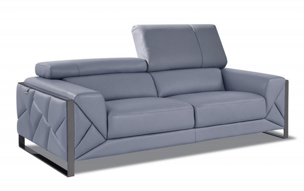 89" Black Italian Leather Sofa With Silver Legs