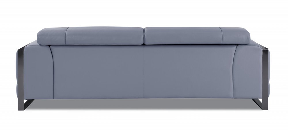 89" Black Italian Leather Sofa With Silver Legs