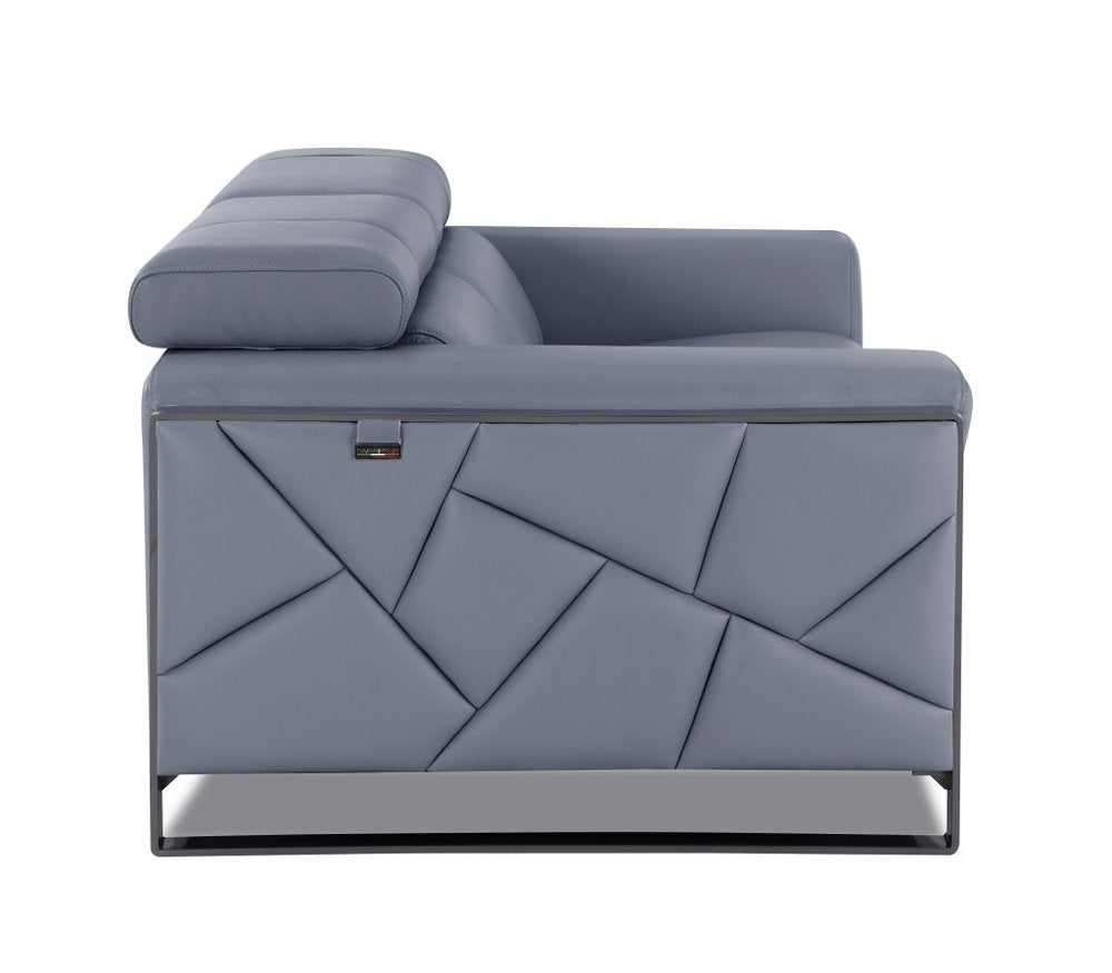 89" Black Italian Leather Sofa With Silver Legs