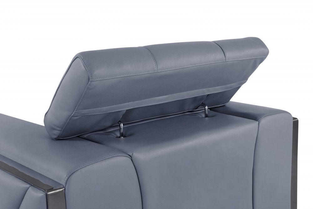 89" Black Italian Leather Sofa With Silver Legs