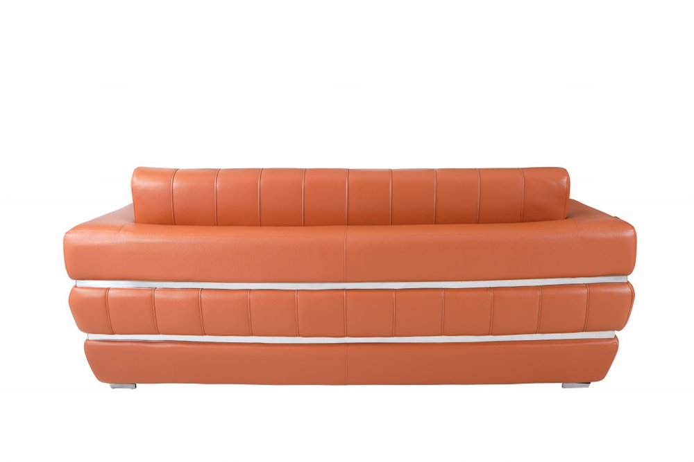 89" White Italian Leather Sofa With Silver Legs