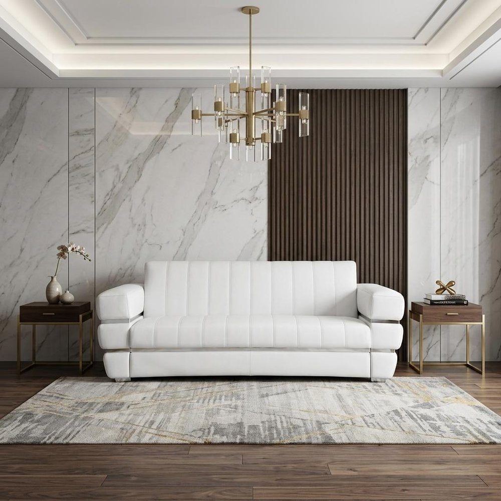 89" Camel Italian Leather Sofa With Silver Legs