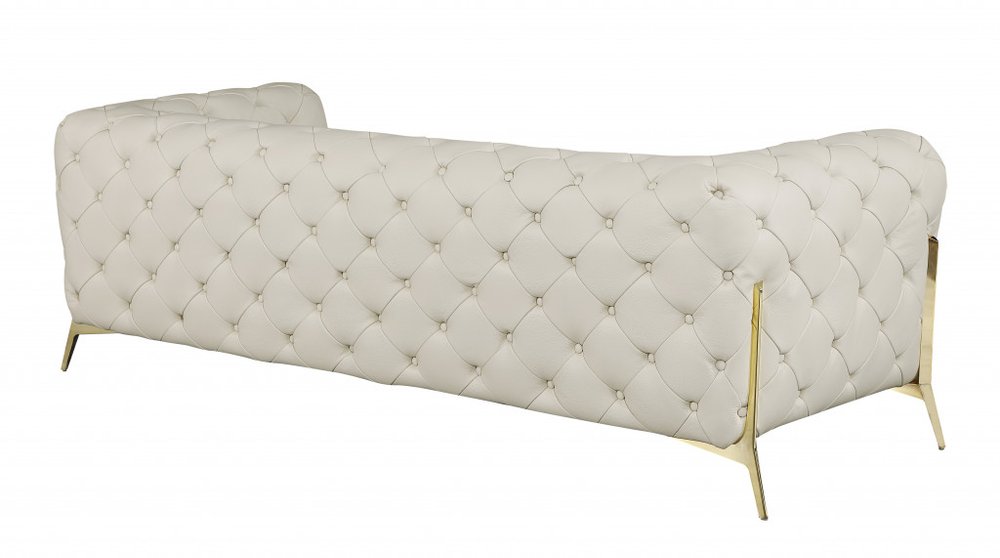 93" Brown Italian Leather Chesterfield Sofa With Silver Legs