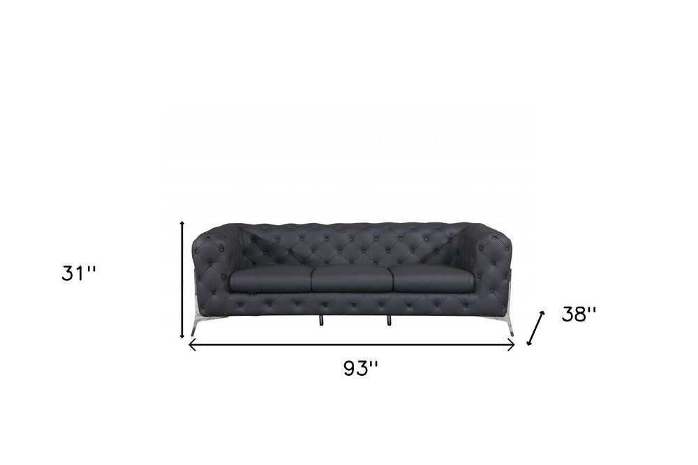 93" Brown Italian Leather Chesterfield Sofa With Silver Legs