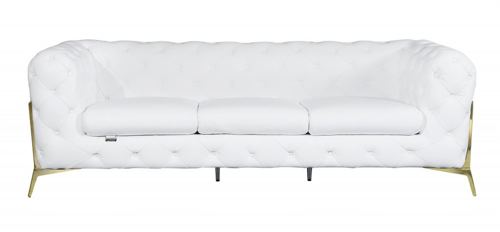 93" Brown Italian Leather Chesterfield Sofa With Silver Legs