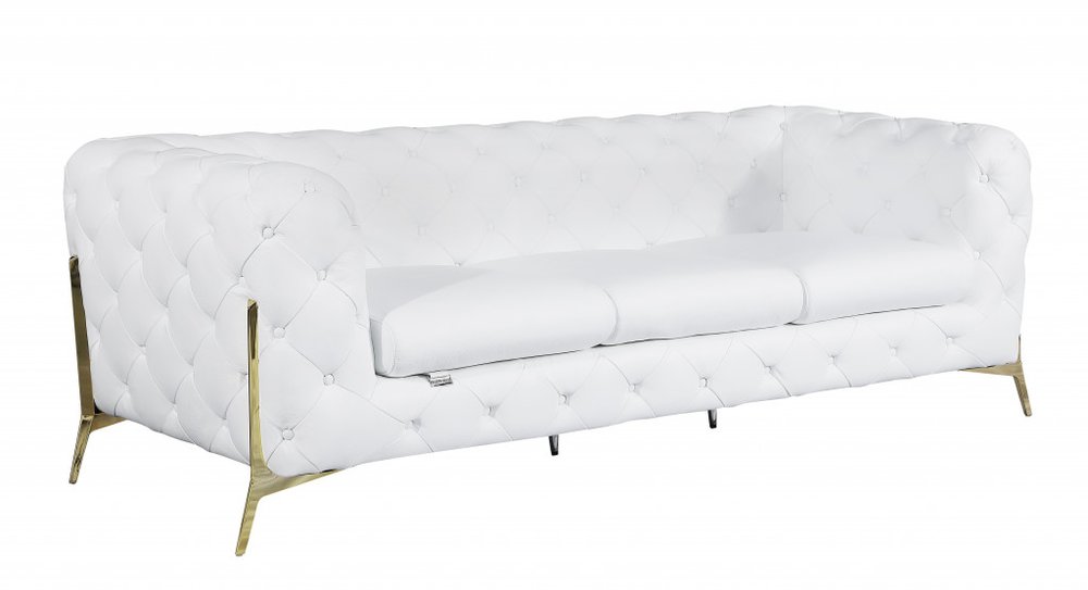 93" Brown Italian Leather Chesterfield Sofa With Silver Legs
